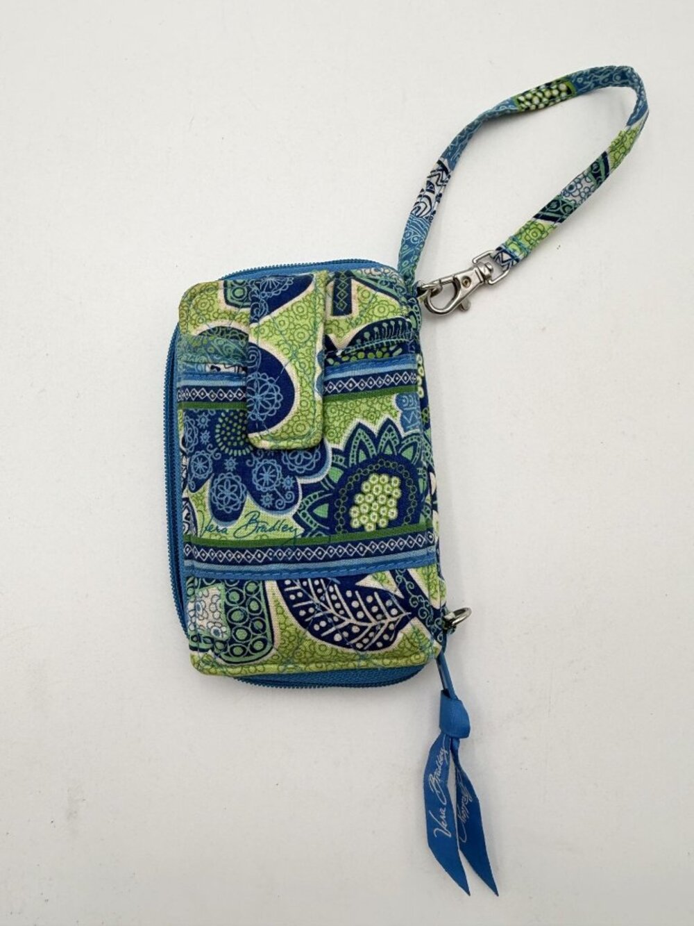 Vera Bradley Zip Around Wristlet Wallet Blue Green Paisley Floral Print